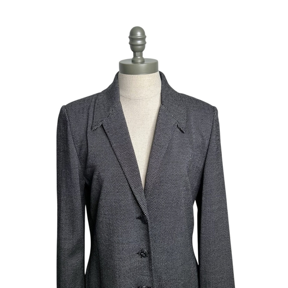 ST.JOHN COLLECTION Black Gray Herringbone Classic Button Blazer Women’s Size 8 - Picture 3 of 15